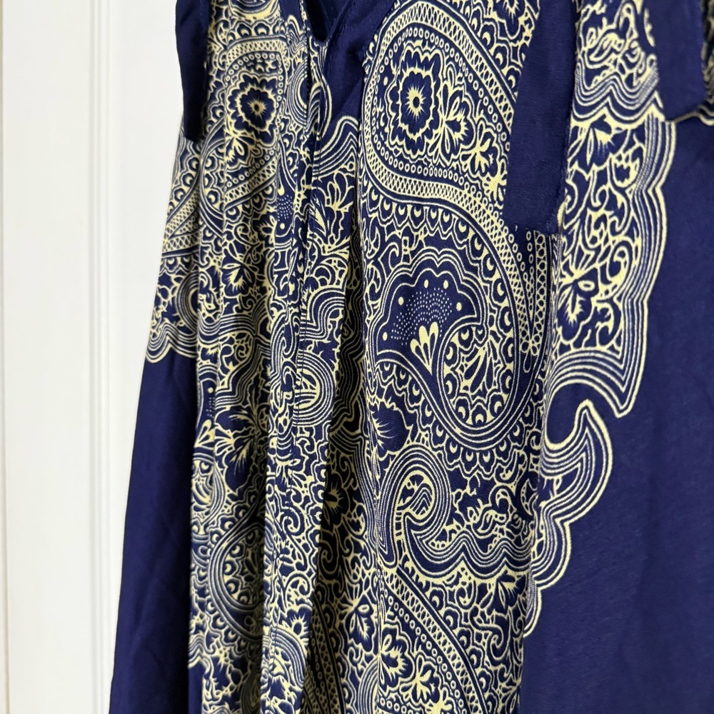 Elegant Navy and Cream Paisley Boho Jumpsuit - Picture 6 of 10